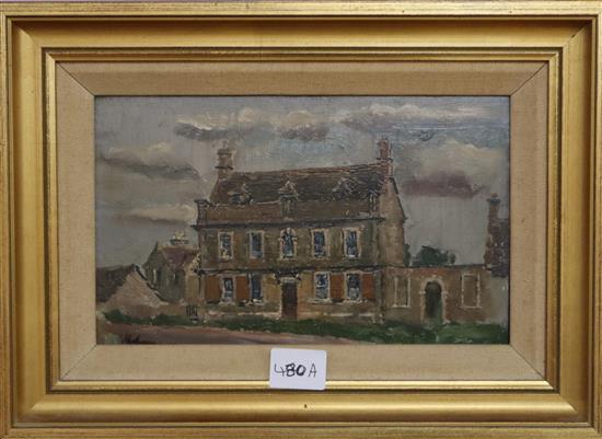 Paul Ayshford Lord Methuen (1886-1974) oil on board, View of a house, signed, 14 x 23cm.